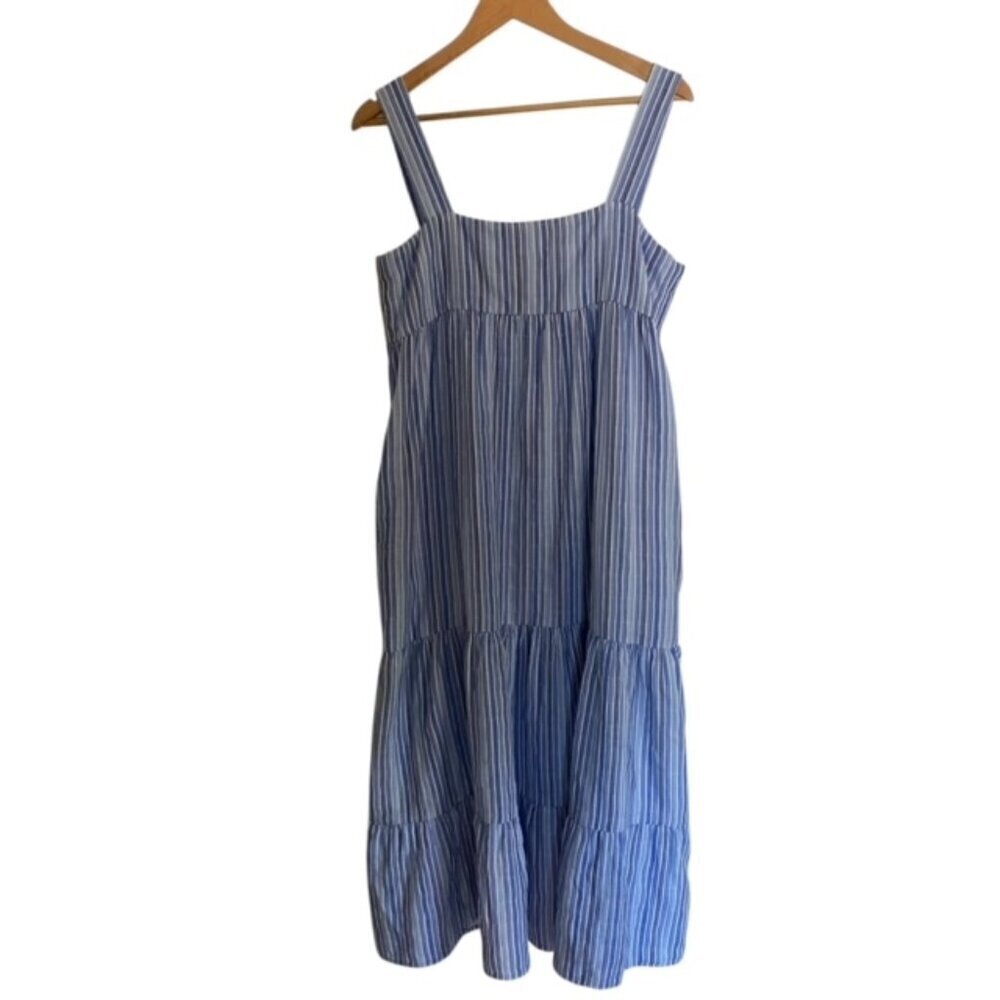 NWT Elliott Lauren Blue & White Striped Tiered Dress Small